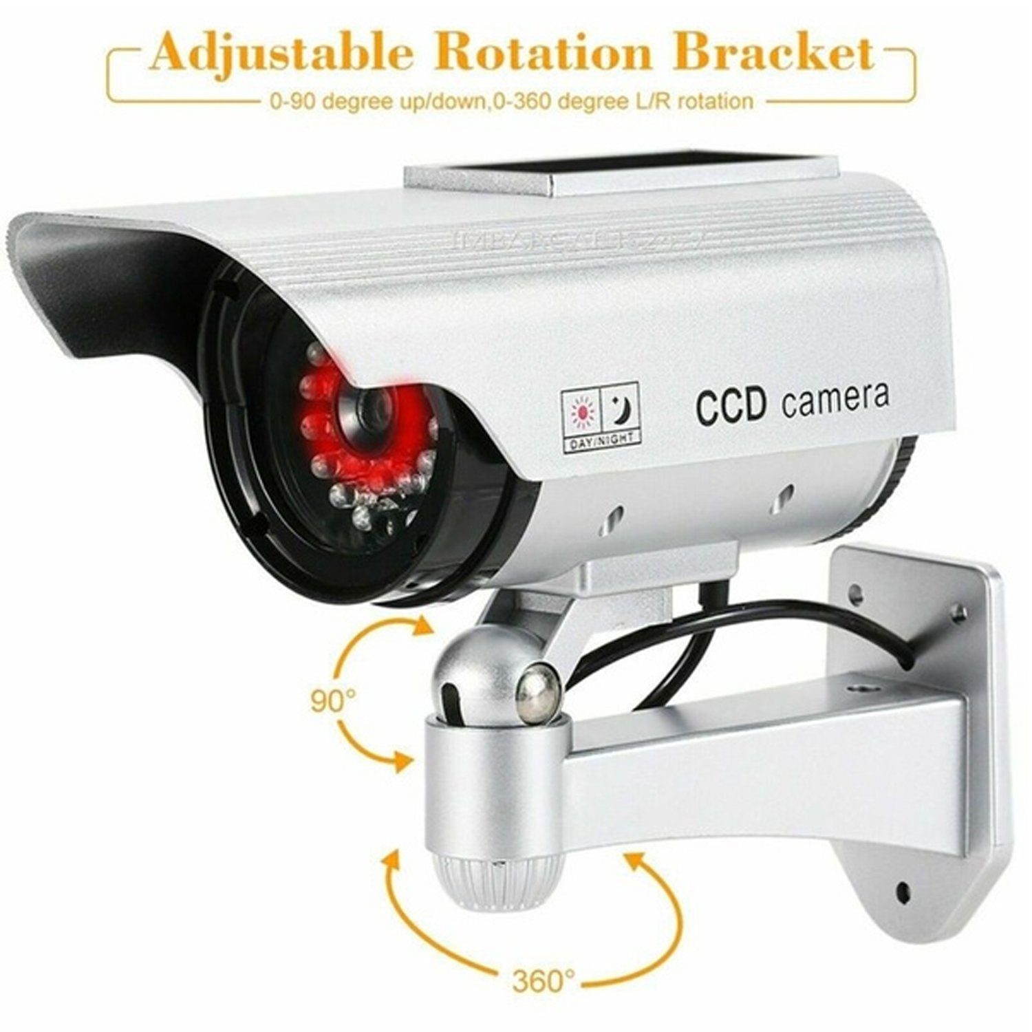 Fake CCTV camera with IR feature for outdoor use, adds a layer of security. Fake CCTV camera with IR feature for outdoor use, adds a layer of security.